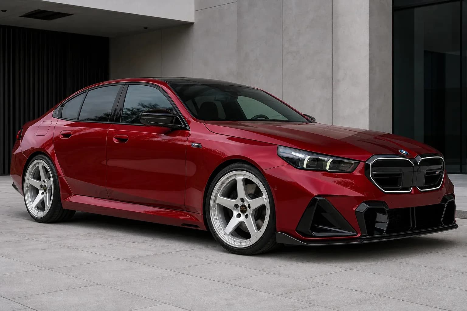 2025 BMW M5 with EW-O-BL-001 wheel, front right 45 view