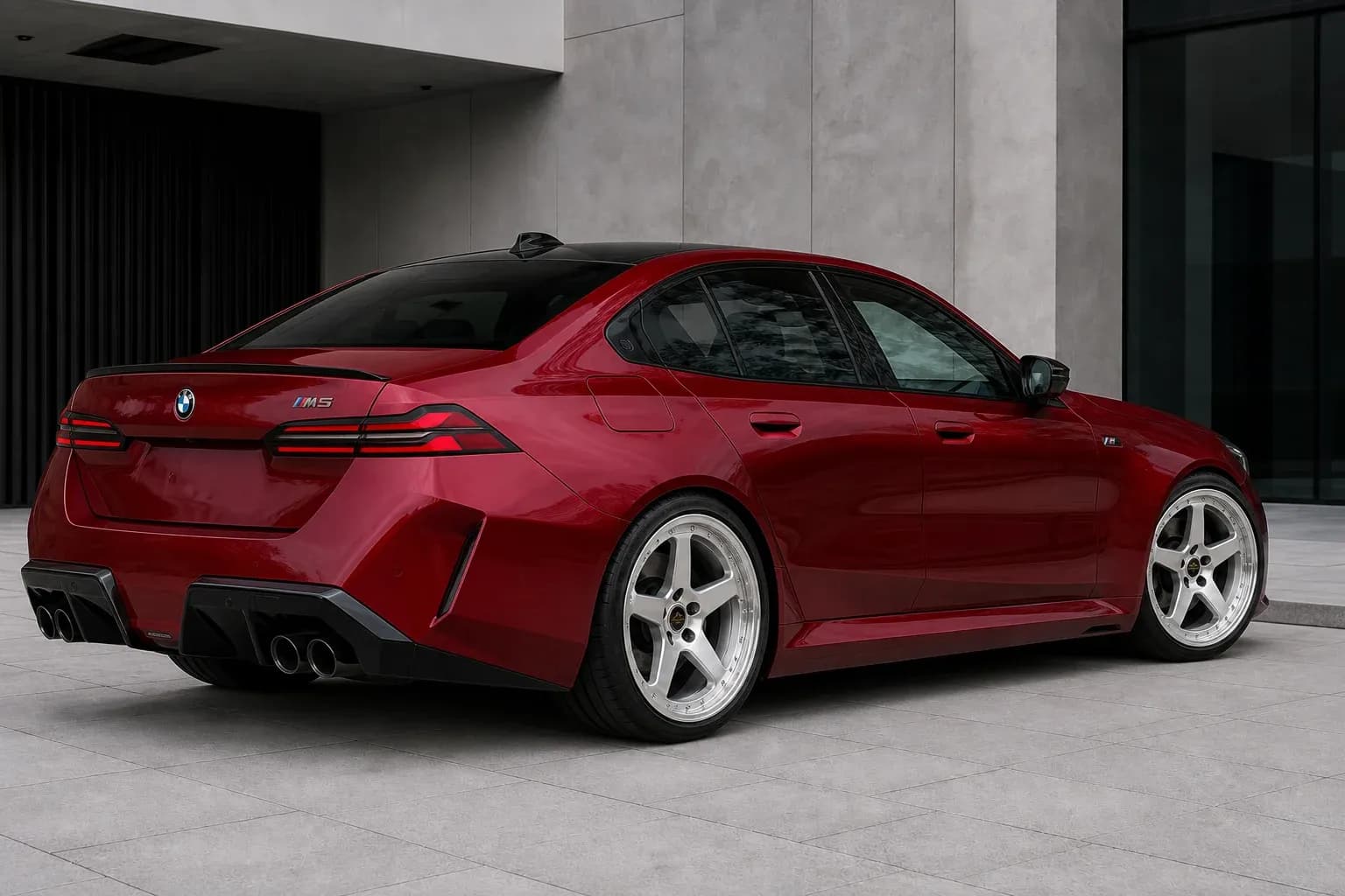 2025 BMW M5 with EW-O-BL-001 wheel, rear right 45 view