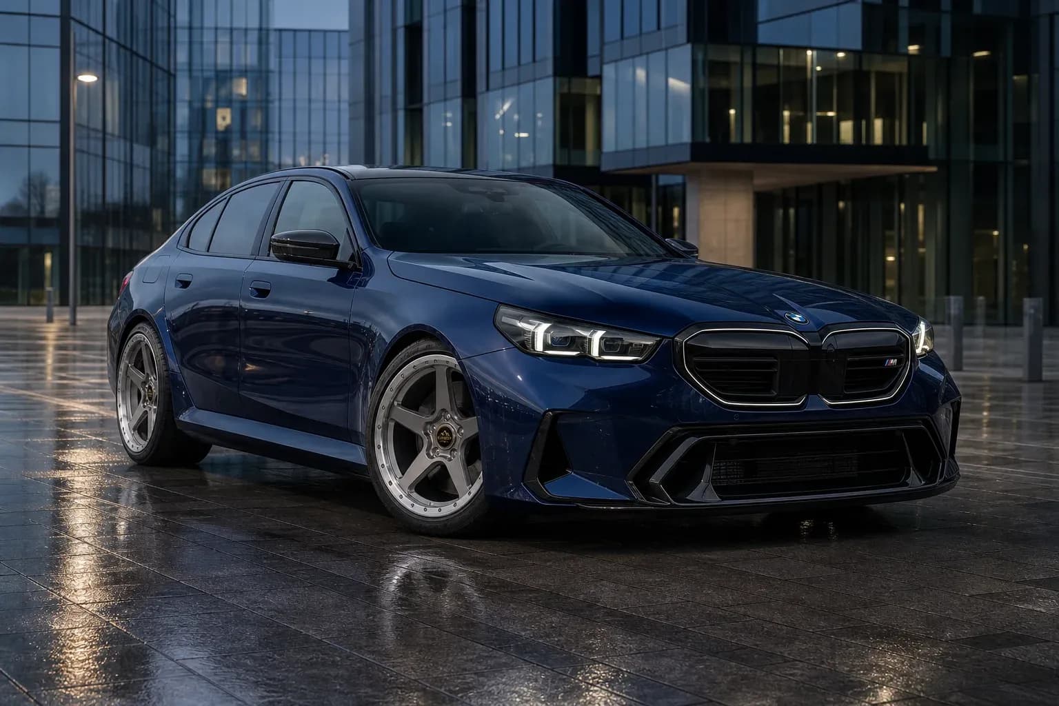 2025 BMW M5 with EW-O-BL-002 wheel, front right 45 view