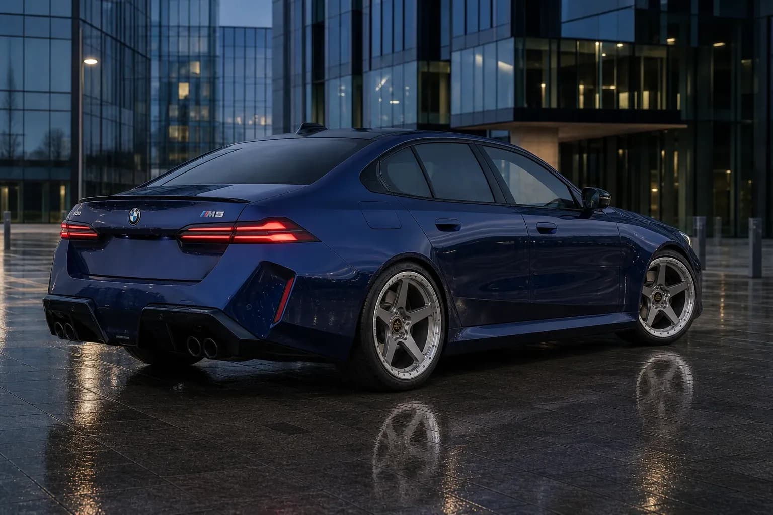 2025 BMW M5 with EW-O-BL-002 wheel, rear right 45 view
