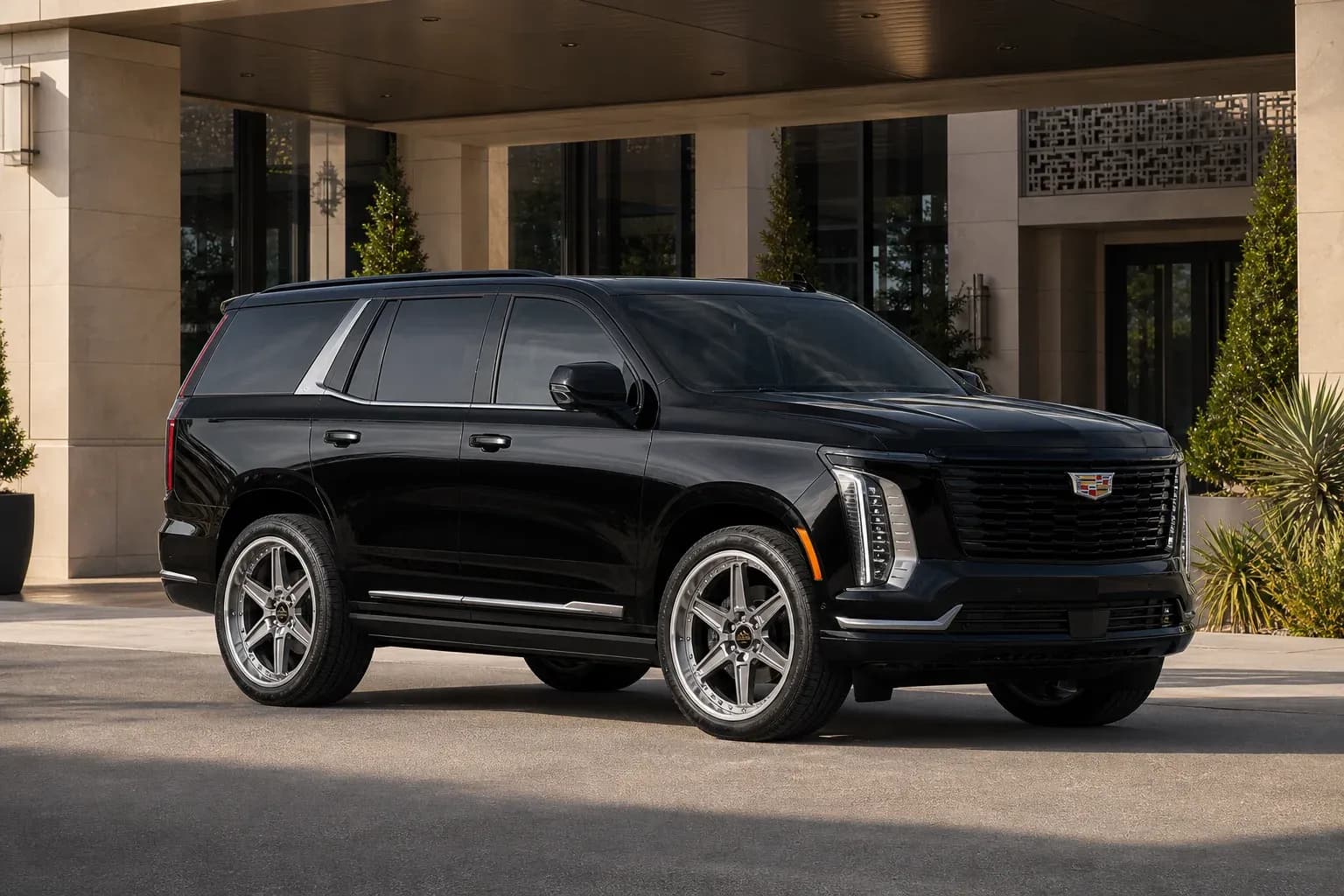2026 Cadillac Escalade with EW-O-BL-003 wheel, front right 45 view