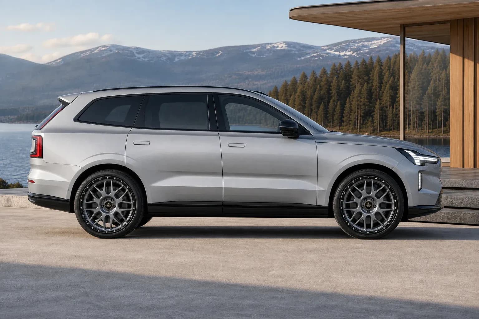 2025 Volvo EX90 with EW-O-BL-004 wheel, side profile view