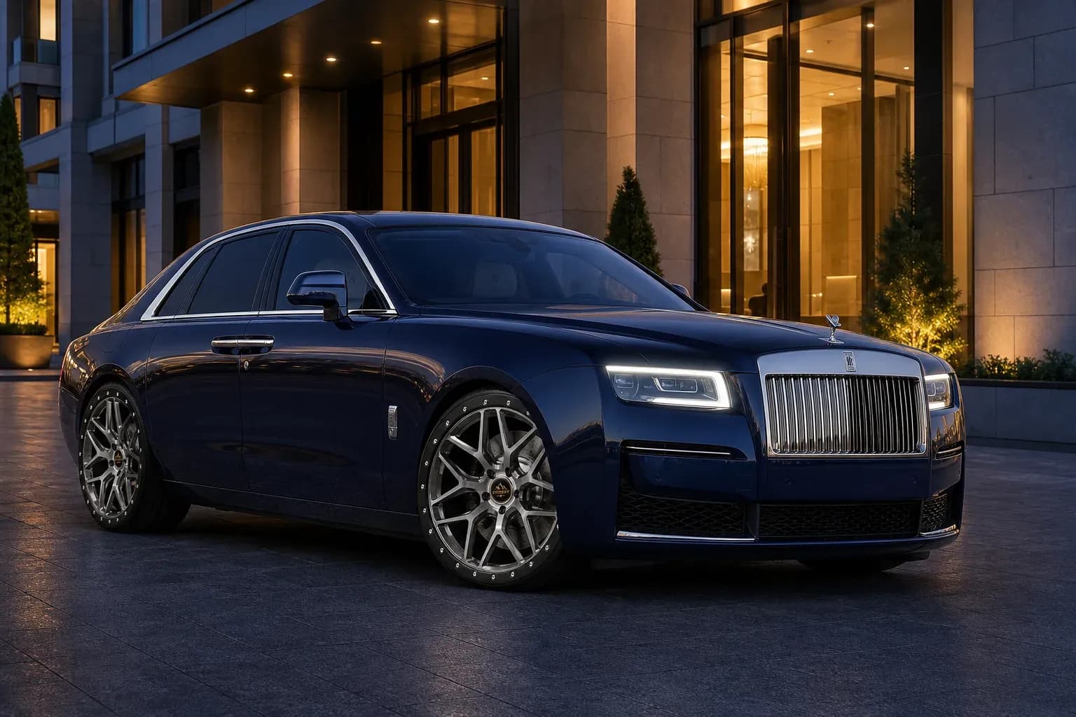 2025 Rolls-Royce Ghost with EW-O-BL-005 wheel, front right 45 view