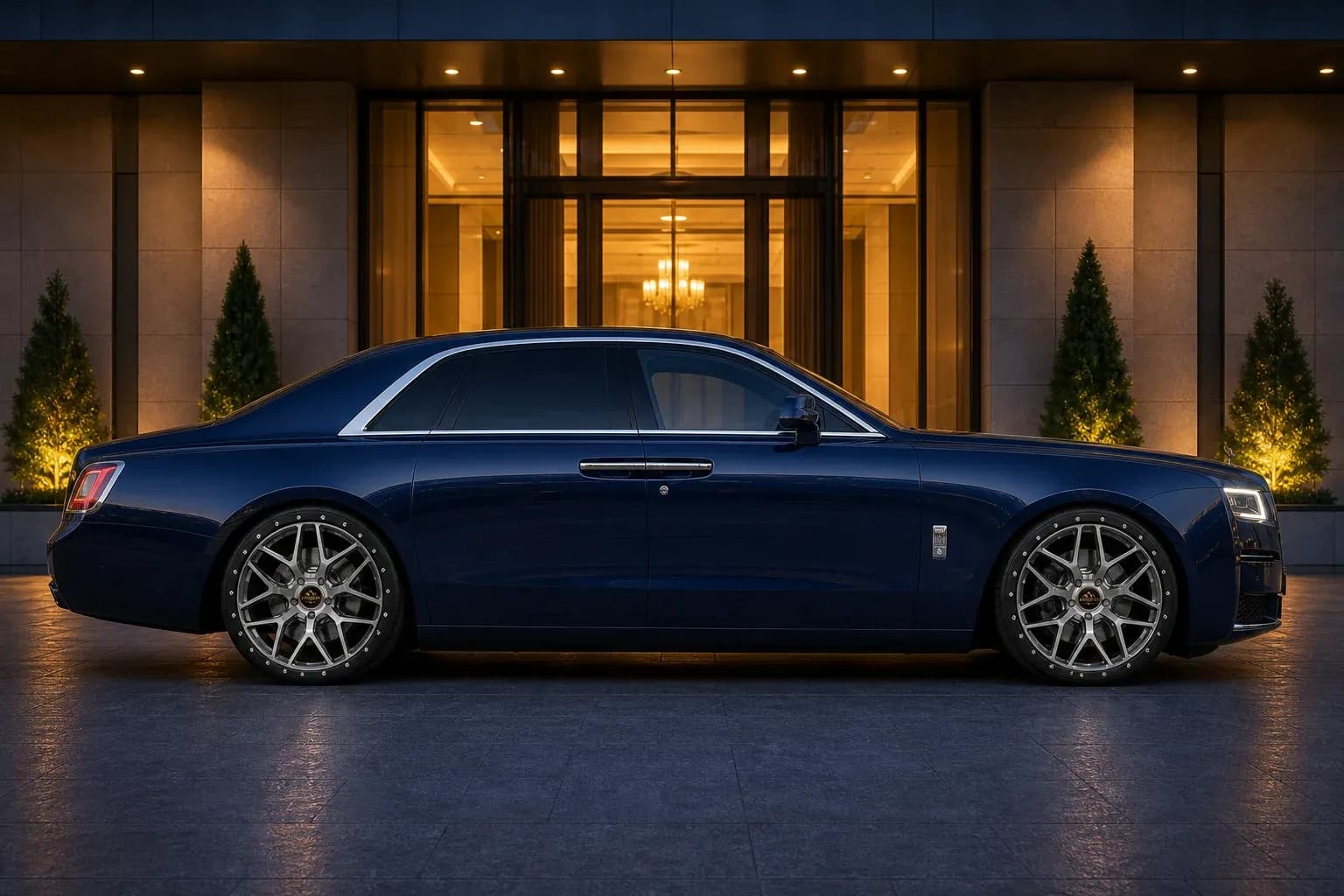 2025 Rolls-Royce Ghost with EW-O-BL-005 wheel, side profile view