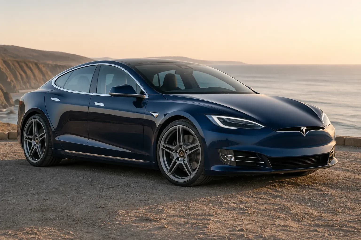 2025 Tesla Model S with EW-O-BL-006 wheel, front right 45 view
