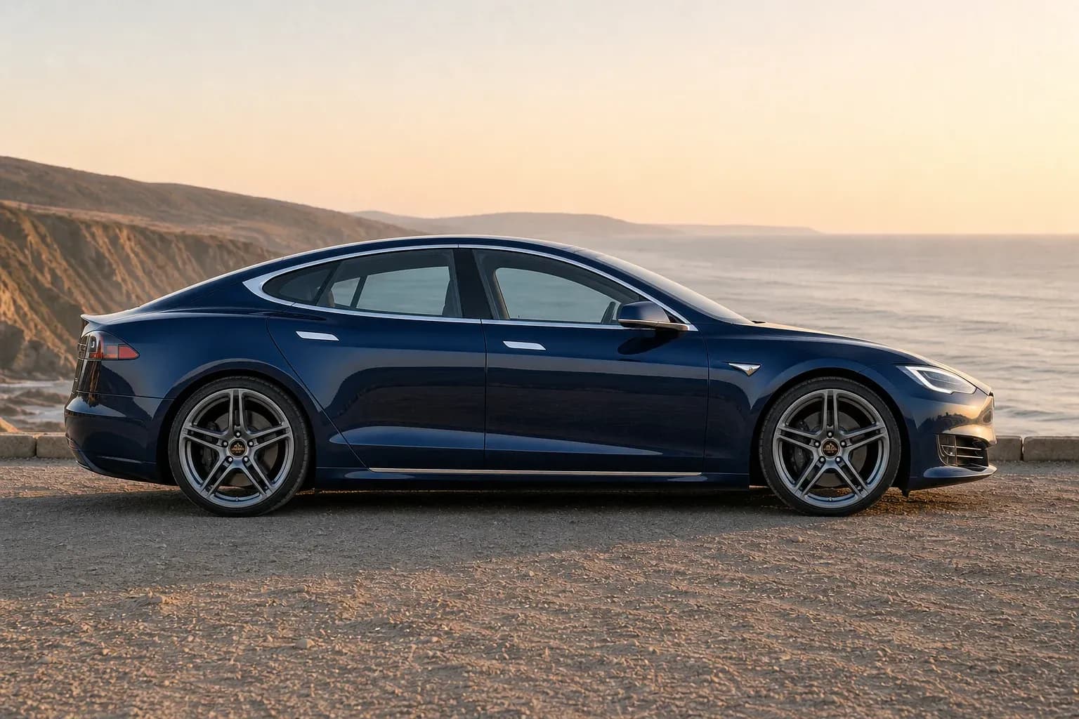 2025 Tesla Model S with EW-O-BL-006 wheel, side profile view