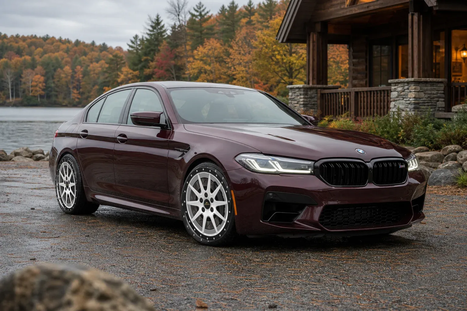 2020 BMW M5 with EW-O-BL-008 wheel, front right 45 view