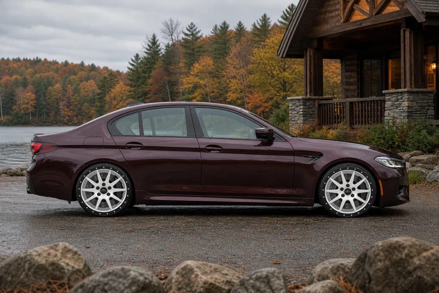 2020 BMW M5 with EW-O-BL-008 wheel, side profile view