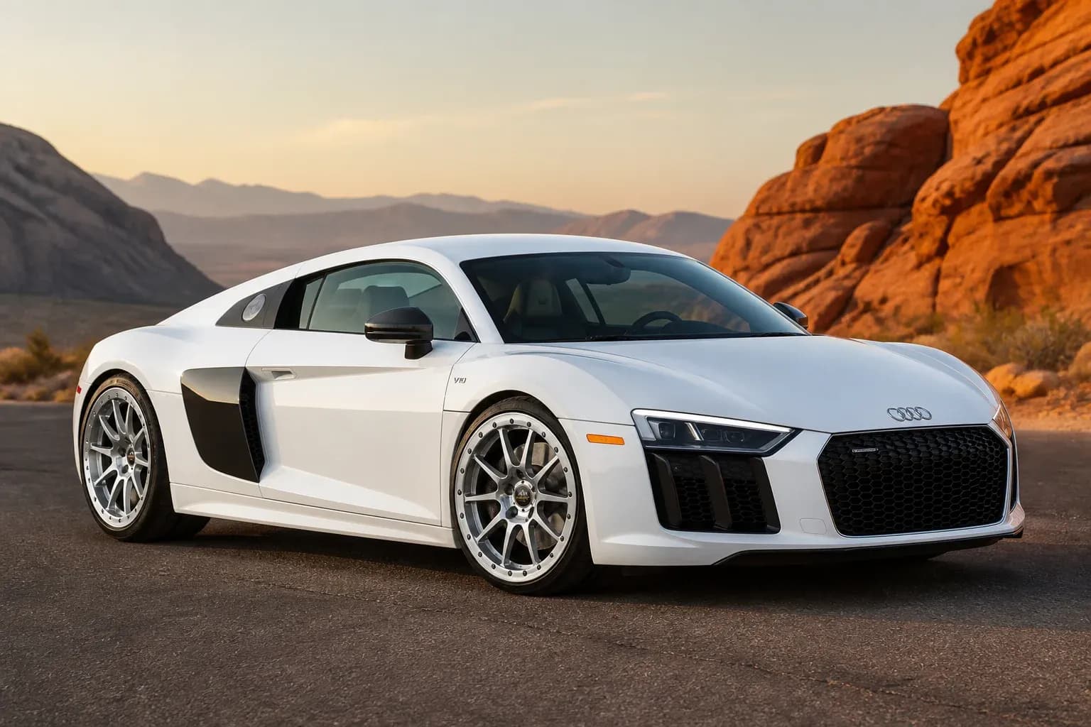 2024 Audi R8 with EW-O-BL-009 wheel, front right 45 view