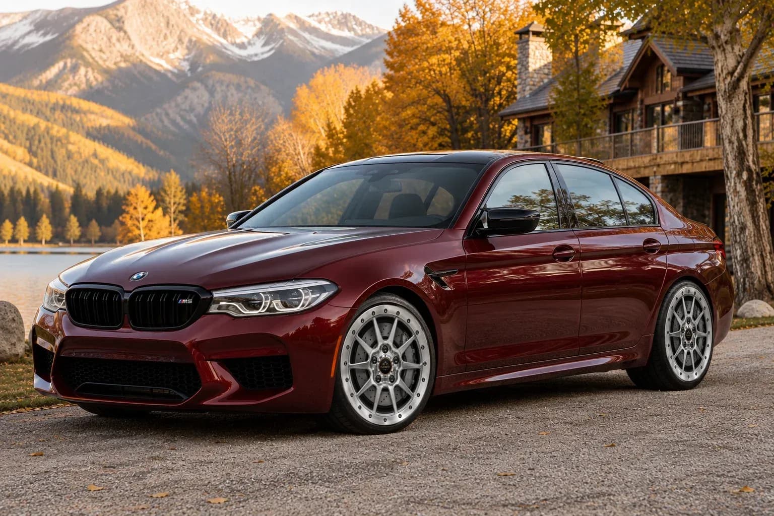2020 BMW M5 with EW-O-BL-009 wheel, front right 45 view
