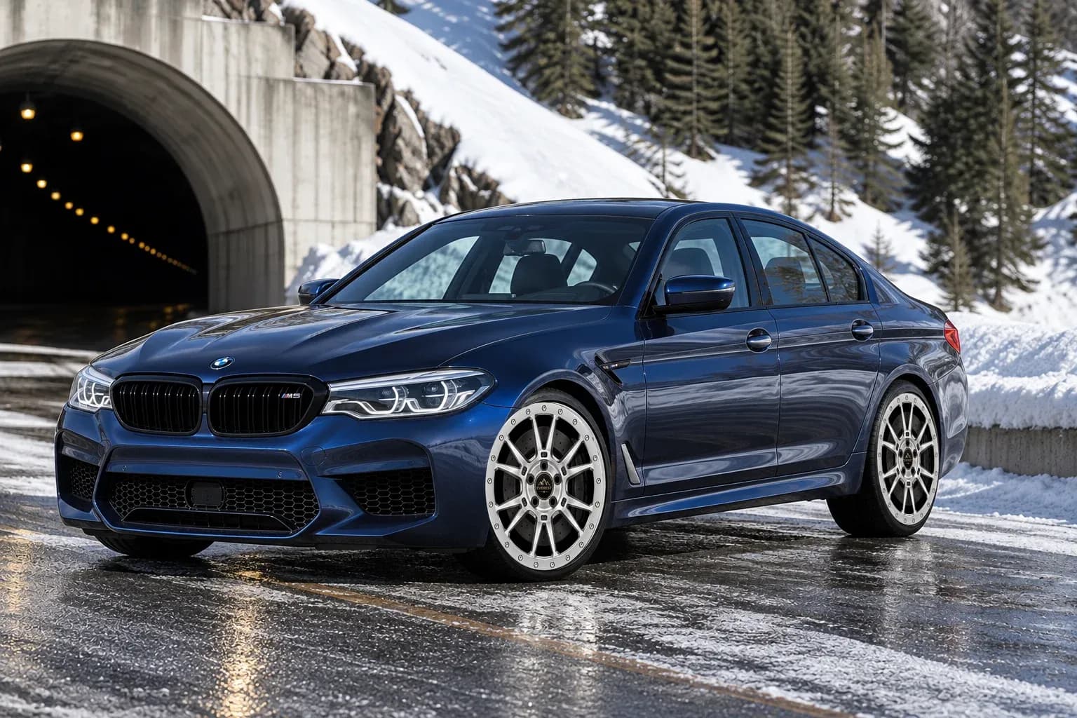 2020 BMW M5 with EW-O-BL-011 wheel, front right 45 view