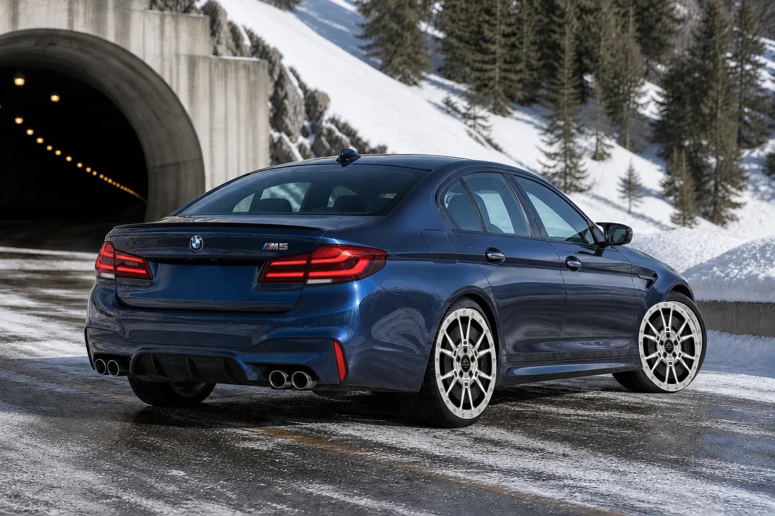 2020 BMW M5 with EW-O-BL-011 wheel, rear right 45 view