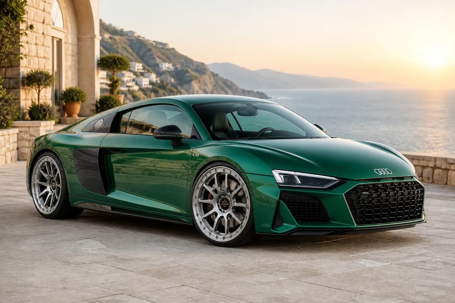 2024 Audi R8 with EW-O-BL-013 wheel, front right 45 view