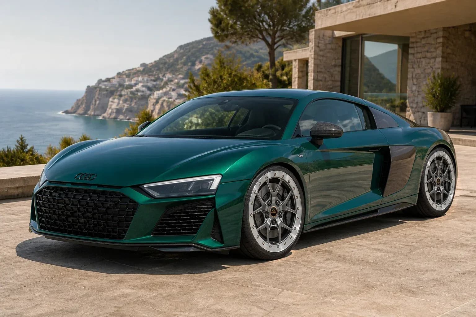 2024 Audi R8 with EW-O-BL-014 wheel, front right 45 view