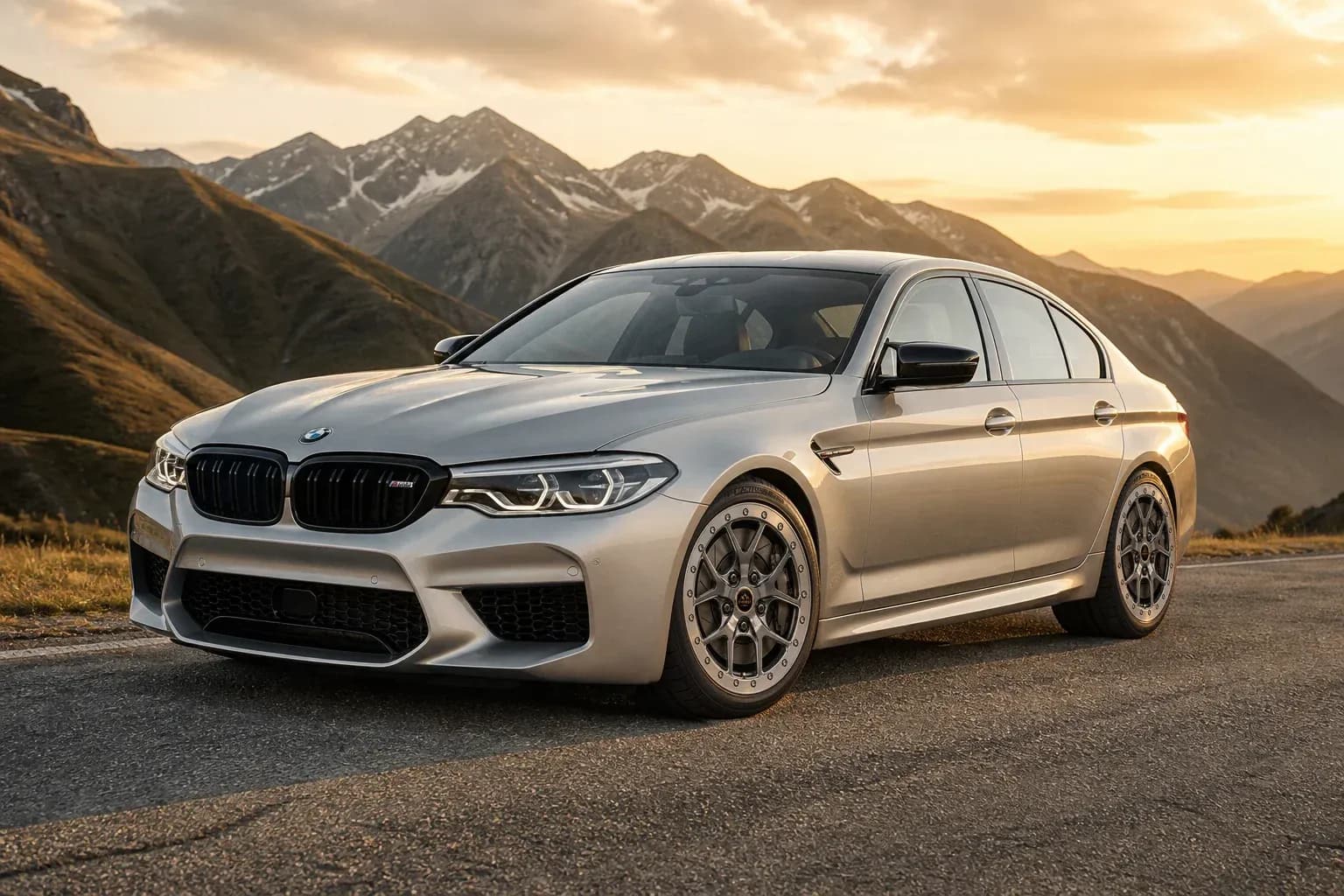 2020 BMW M5 with EW-O-BL-014 wheel, front right 45 view