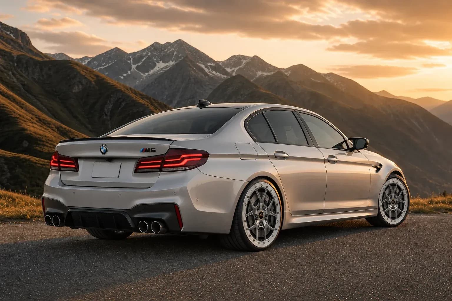 2020 BMW M5 with EW-O-BL-014 wheel, rear right 45 view