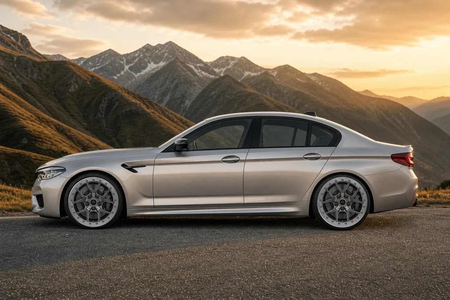 2020 BMW M5 with EW-O-BL-014 wheel, side profile view