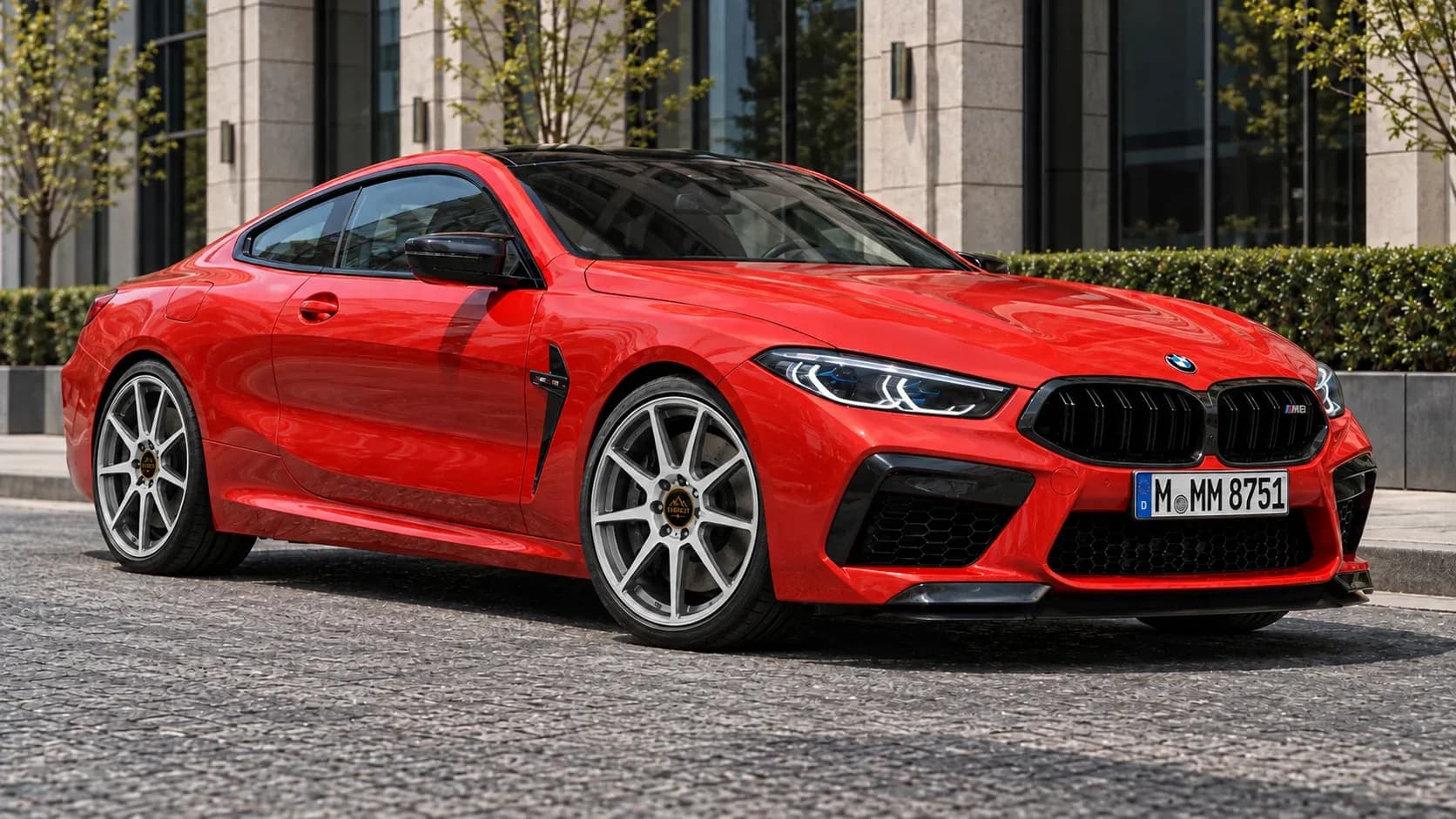 2020 BMW M8 with EW-P-FF-003 wheel, front right 45 view
