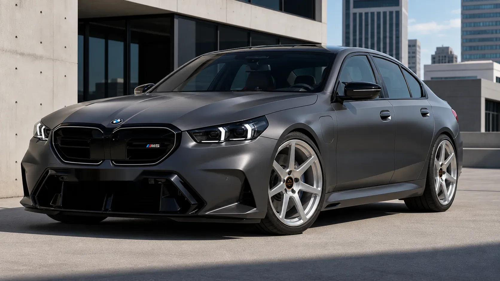 2018 BMW M5 with EW-P-MF-005 wheel, front right 45 view