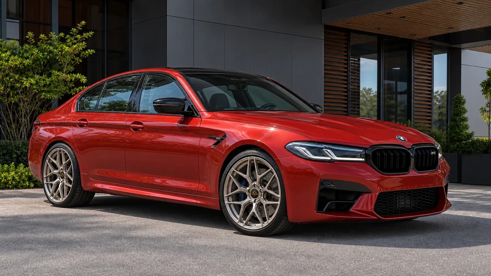2021 BMW M5 with EW-P-MF-015 wheel, front right 45 view
