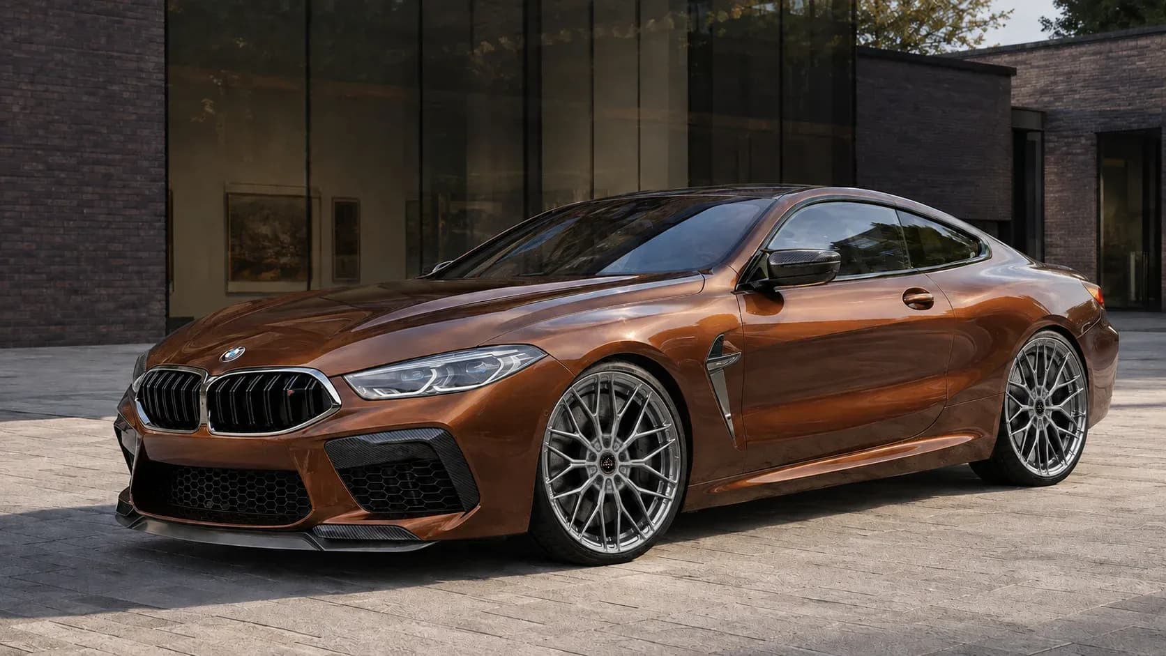 2020 BMW M8 with EW-P-MF-032 wheel, front right 45 view