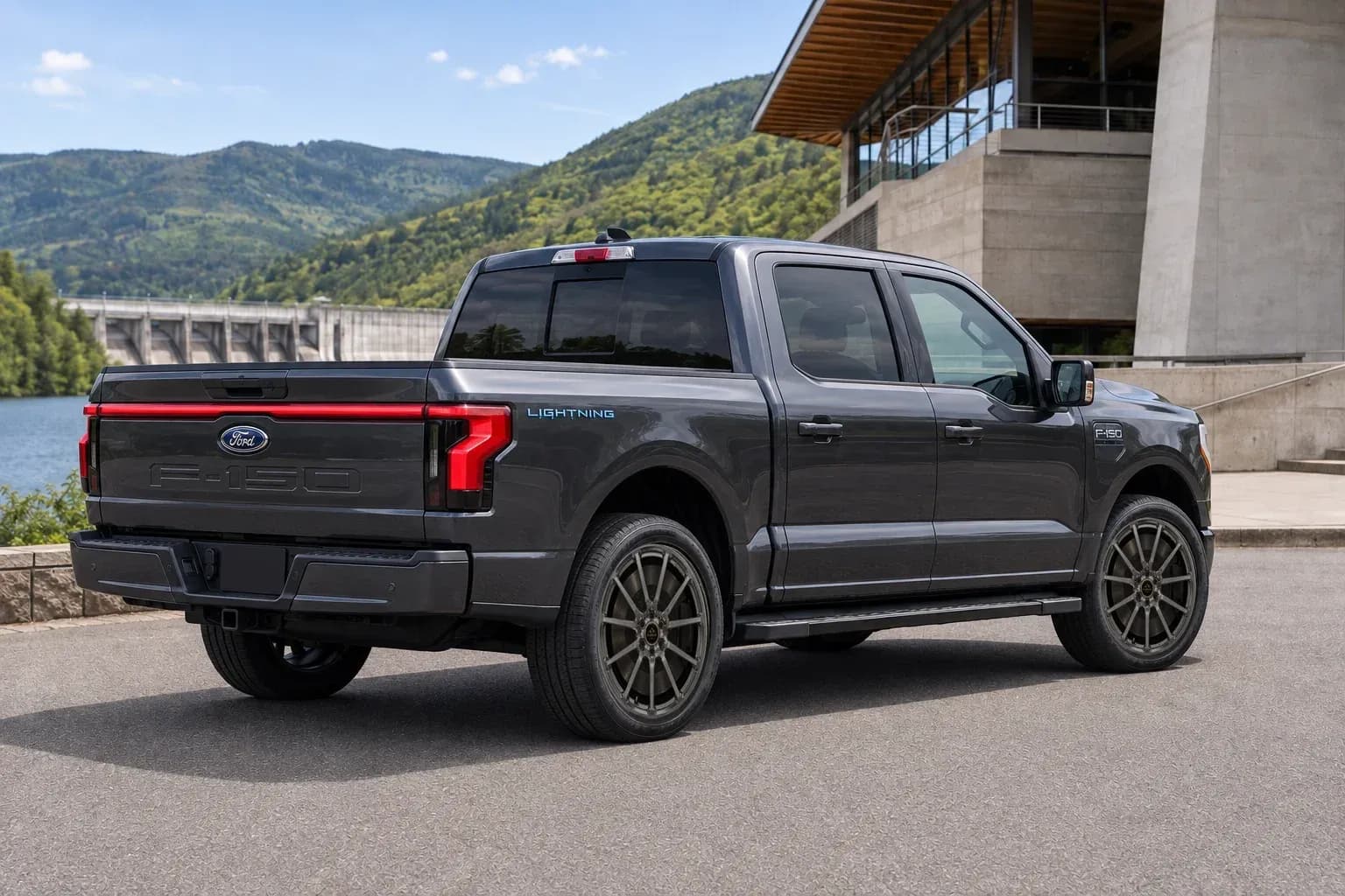 2022 Ford F-150 Lightning with EW-P-MF-042 wheel, rear right 45 view