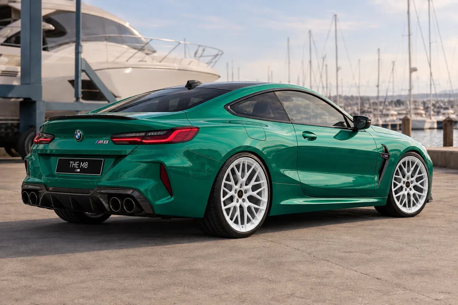 2020 BMW M8 with EW-P-MF-048 wheel, rear right 45 view