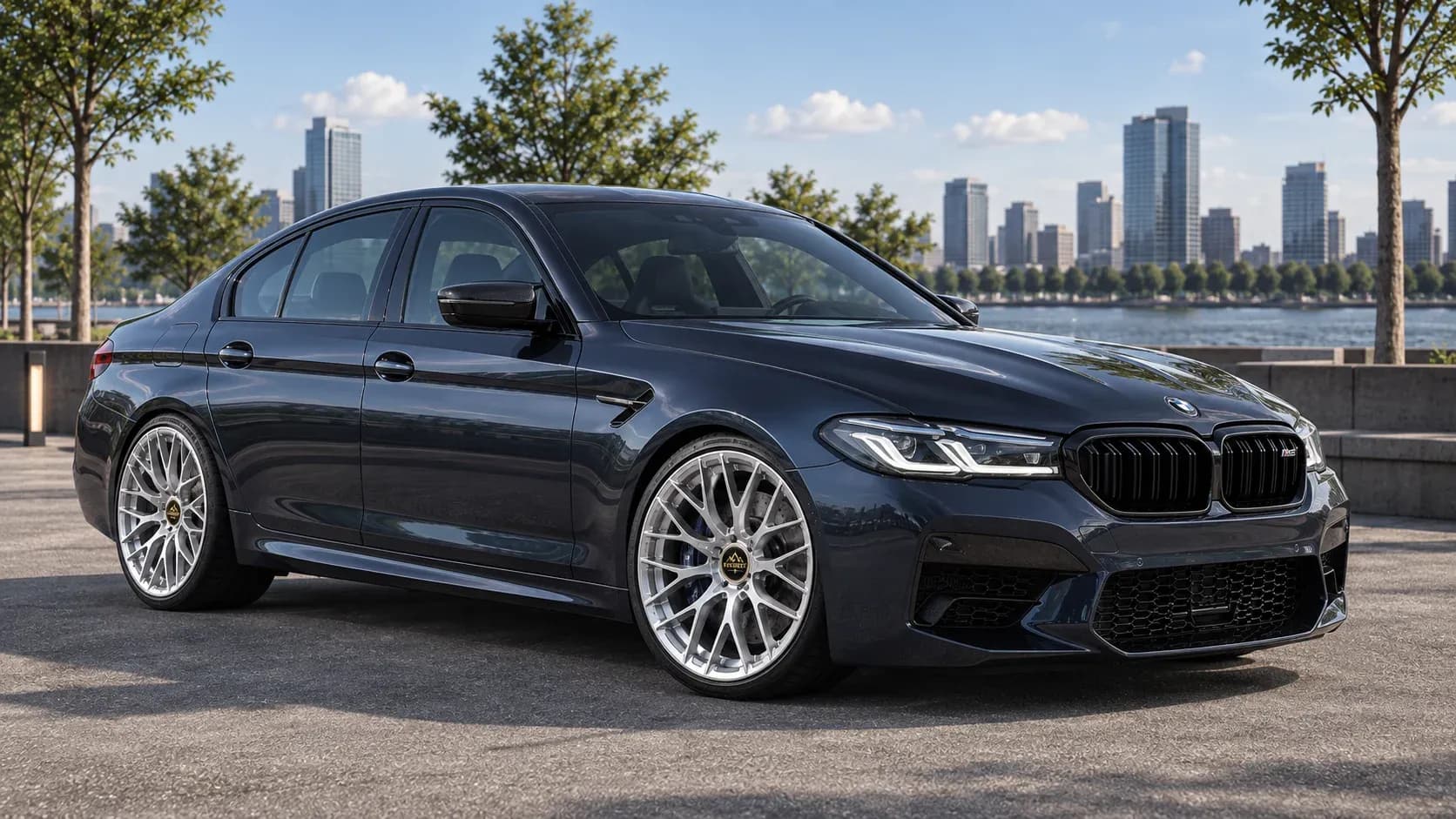 2021 BMW M5 with EW-P-MP-002 wheel, front right 45 view