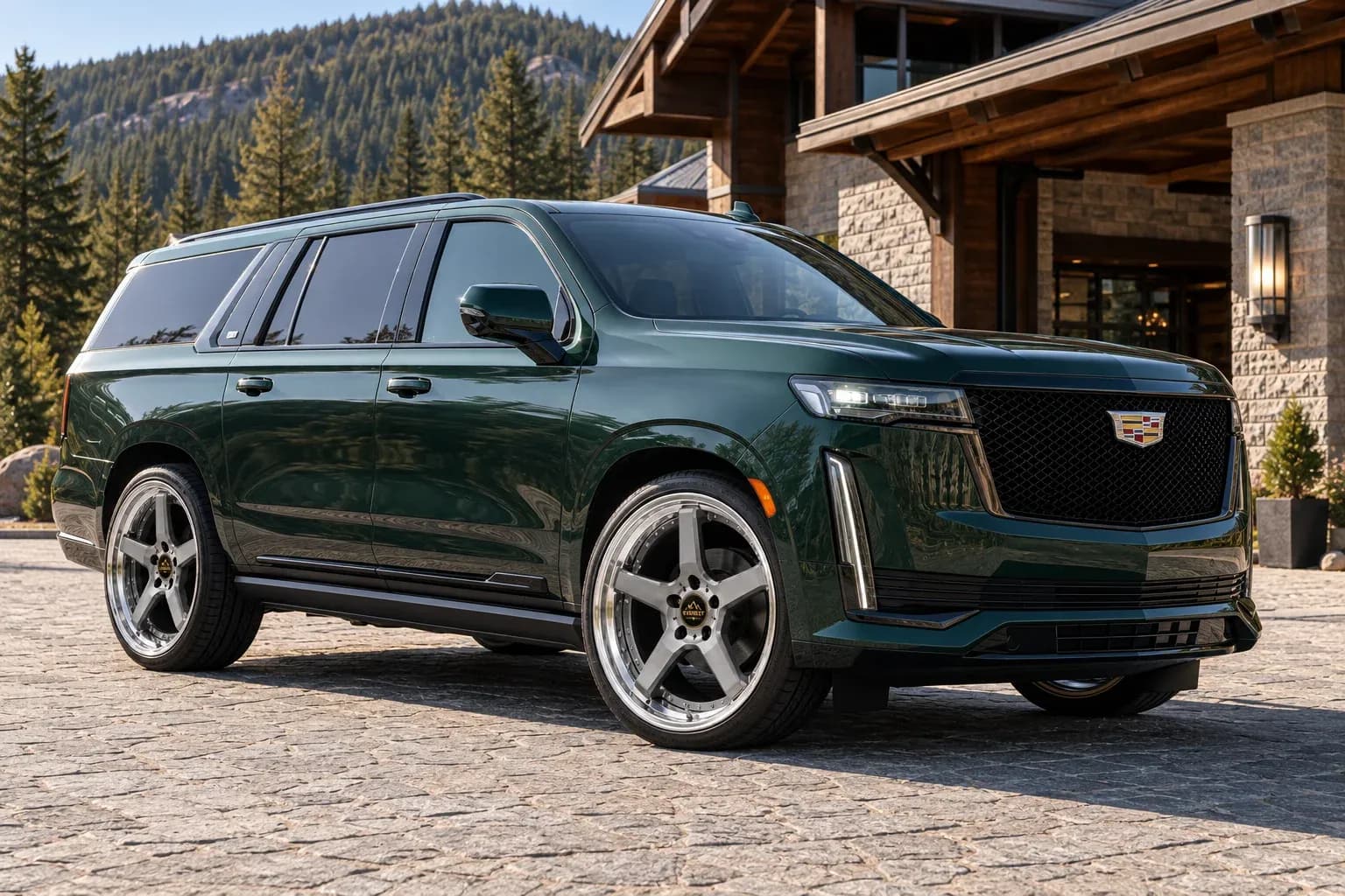 2021 Cadillac Escalade with EW-P-MP-004 wheel, front right 45 view
