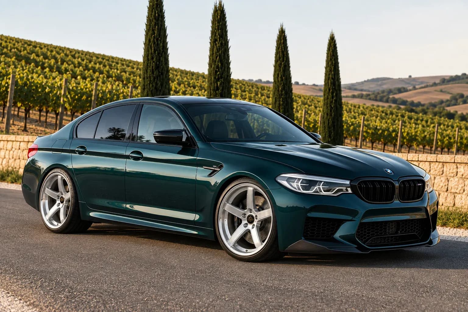 2018 BMW M5 with EW-P-MP-016 wheel, front right 45 view