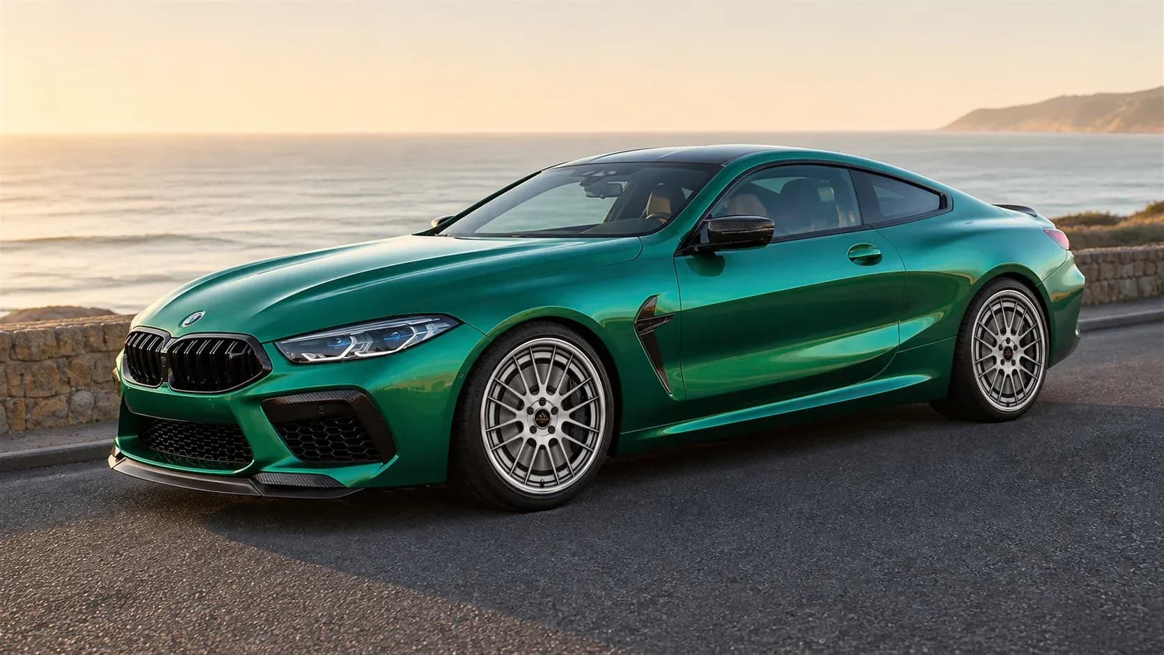 2020 BMW M8 with EW-P-MP-020 wheel, front right 45 view