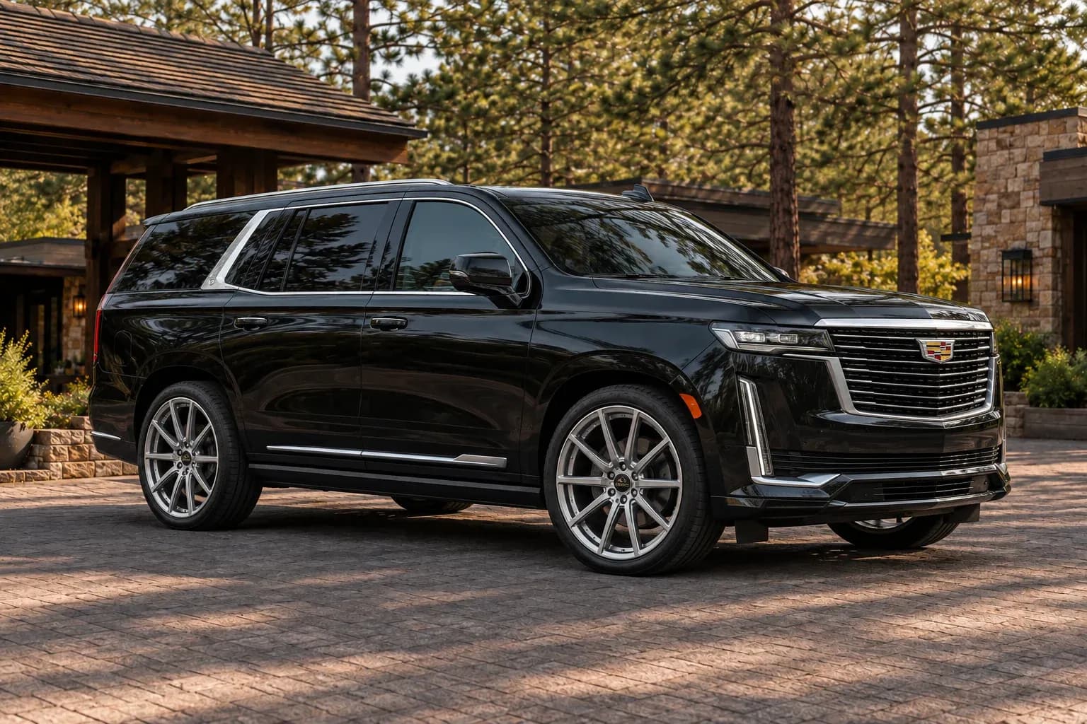2021 Cadillac Escalade with EW-S-MF-004 wheel, front right 45 view