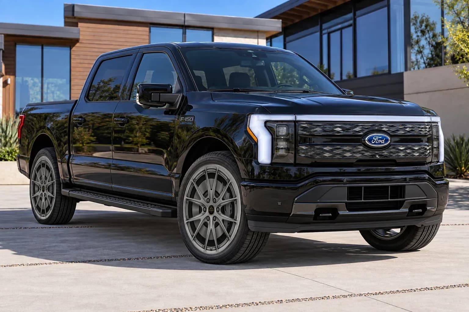 2022 Ford F-150 Lightning with EW-S-MP-007 wheel, front right 45 view